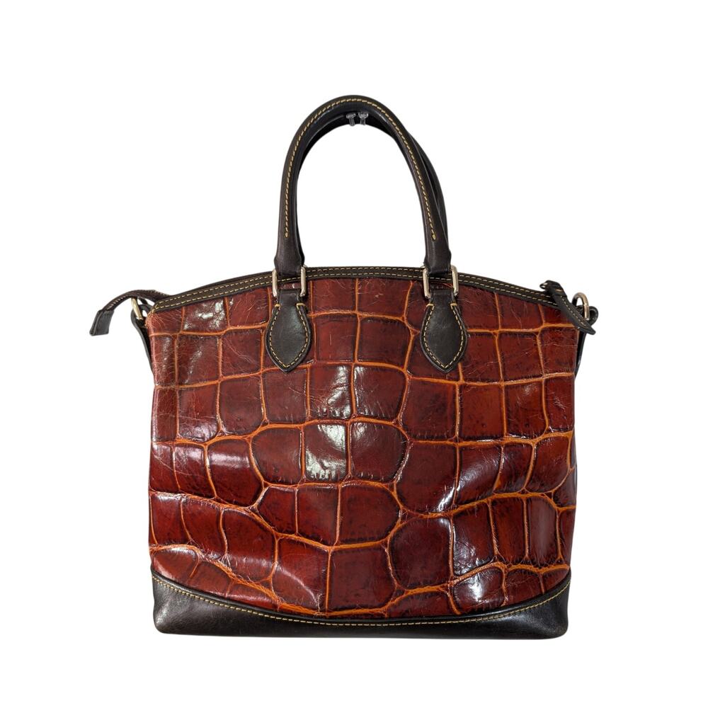 DOONEY & BOURKE! PECAN BROWN & GOLD CROC, BLACK GENUINE LEATHER BAG, PURSE! - Picture 5 of 13